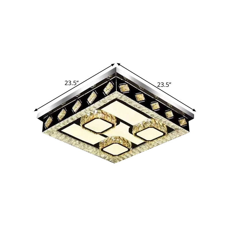 Square Flush Light Fixture Modern Clear Crystal Living Room LED Ceiling Lamp in Nickel with Leaf/Cubic Pattern Clearhalo 'Ceiling Lights' 'Close To Ceiling Lights' 'Close to ceiling' 'Flush mount' Lighting' 1694419