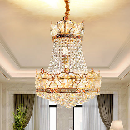 Basket Crystal Strand Chandelier Lamp Modern 8 Lights Gold Pendant Lighting Fixture for Living Room Gold Clearhalo 'Ceiling Lights' 'Chandeliers' 'Modern Chandeliers' 'Modern' Lighting' 1694420