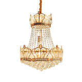 Basket Crystal Strand Chandelier Lamp Modern 8 Lights Gold Pendant Lighting Fixture for Living Room Clearhalo 'Ceiling Lights' 'Chandeliers' 'Modern Chandeliers' 'Modern' Lighting' 1694421