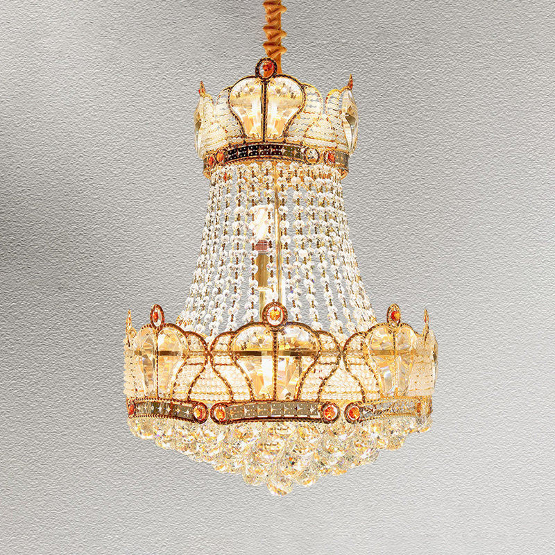 Basket Crystal Strand Chandelier Lamp Modern 8 Lights Gold Pendant Lighting Fixture for Living Room Clearhalo 'Ceiling Lights' 'Chandeliers' 'Modern Chandeliers' 'Modern' Lighting' 1694422
