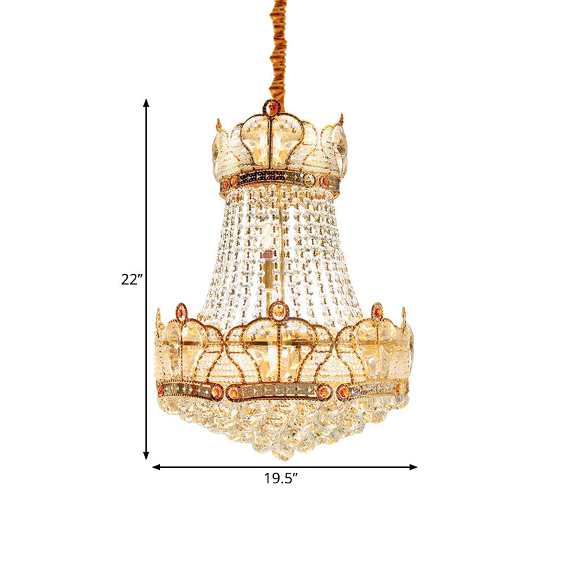 Basket Crystal Strand Chandelier Lamp Modern 8 Lights Gold Pendant Lighting Fixture for Living Room Clearhalo 'Ceiling Lights' 'Chandeliers' 'Modern Chandeliers' 'Modern' Lighting' 1694423