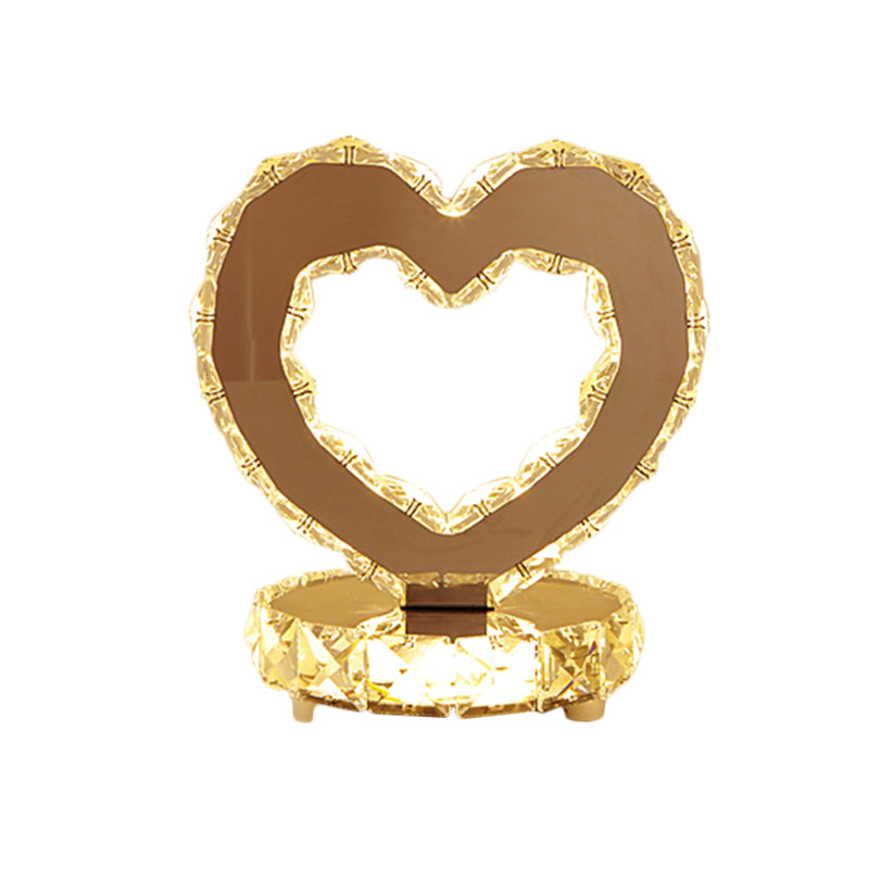 Heart Beveled Crystal Nightstand Lamp Contemporary Chrome/Stainless-Steel LED Night Lighting in Warm/White Light for Bedside Clearhalo 'Lamps' 'Table Lamps' Lighting' 1694430