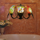 3 Lights Parrot Wall Lighting Rustic Lodge Stained Glass Indoor Lighting for Living Room Clearhalo 'Industrial' 'Middle century wall lights' 'Tiffany wall lights' 'Tiffany' 'Wall Lamps & Sconces' 'Wall Lights' Lighting' 169443