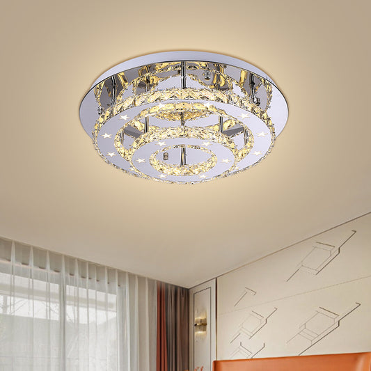 Minimalism LED Semi Flush Chrome Tiered Circle Ceiling Flush Mount with Crystal Shade in Warm/White Light Chrome Clearhalo 'Ceiling Lights' 'Close To Ceiling Lights' 'Close to ceiling' 'Semi-flushmount' Lighting' 1694440