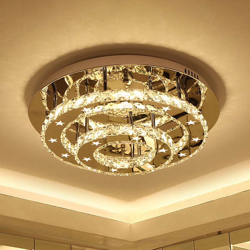Minimalism LED Semi Flush Chrome Tiered Circle Ceiling Flush Mount with Crystal Shade in Warm/White Light Clearhalo 'Ceiling Lights' 'Close To Ceiling Lights' 'Close to ceiling' 'Semi-flushmount' Lighting' 1694441