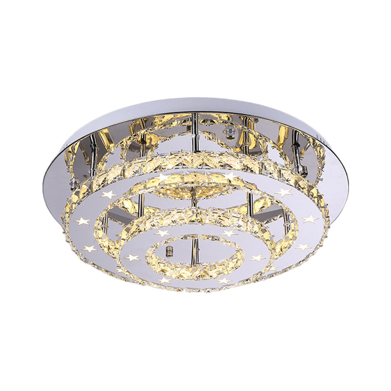 Minimalism LED Semi Flush Chrome Tiered Circle Ceiling Flush Mount with Crystal Shade in Warm/White Light Clearhalo 'Ceiling Lights' 'Close To Ceiling Lights' 'Close to ceiling' 'Semi-flushmount' Lighting' 1694442