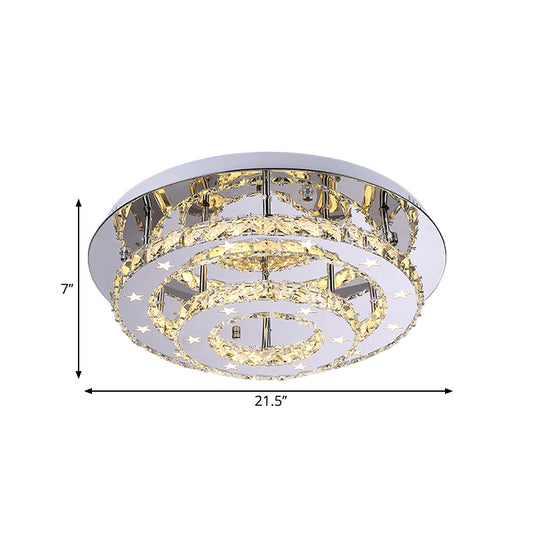 Minimalism LED Semi Flush Chrome Tiered Circle Ceiling Flush Mount with Crystal Shade in Warm/White Light Clearhalo 'Ceiling Lights' 'Close To Ceiling Lights' 'Close to ceiling' 'Semi-flushmount' Lighting' 1694443
