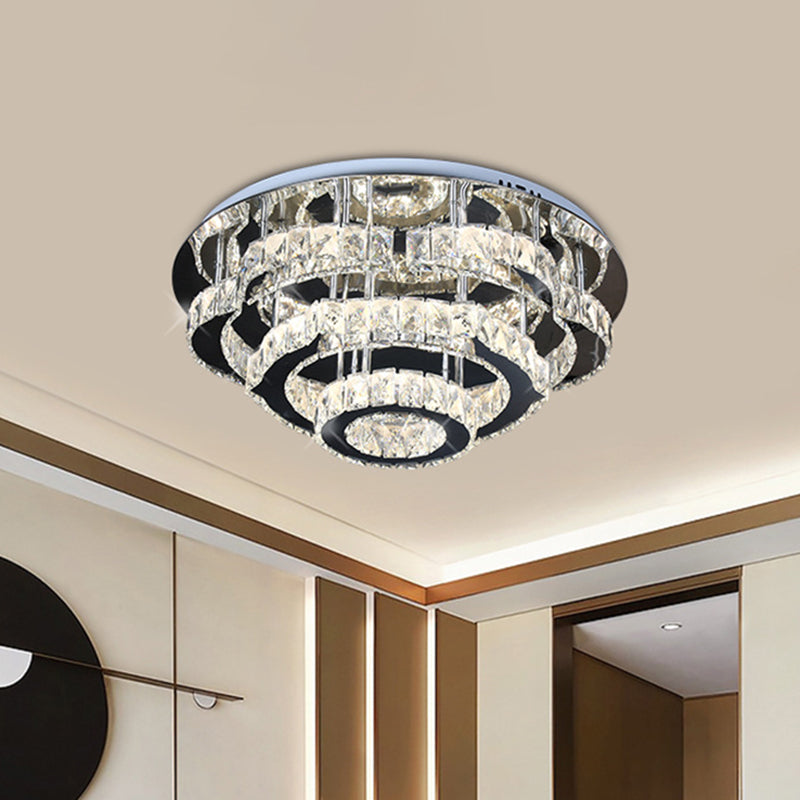 3-Layer Ceiling Lighting Modern Faceted Crystal LED Chrome Semi Flush in Remote Control Stepless Dimming Light Chrome Remote Control Stepless Dimming Clearhalo 'Ceiling Lights' 'Close To Ceiling Lights' 'Close to ceiling' 'Semi-flushmount' Lighting' 1694444