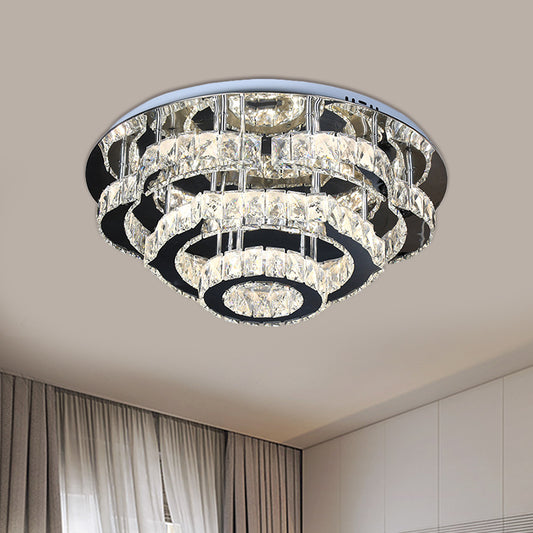 3-Layer Ceiling Lighting Modern Faceted Crystal LED Chrome Semi Flush in Remote Control Stepless Dimming Light Clearhalo 'Ceiling Lights' 'Close To Ceiling Lights' 'Close to ceiling' 'Semi-flushmount' Lighting' 1694445
