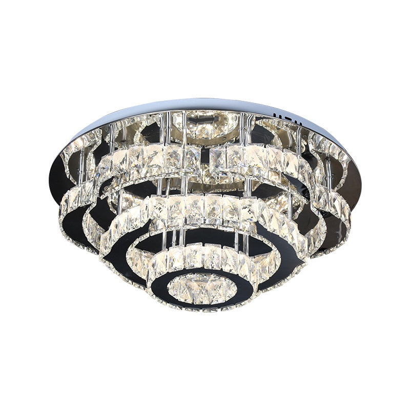 3-Layer Ceiling Lighting Modern Faceted Crystal LED Chrome Semi Flush in Remote Control Stepless Dimming Light Clearhalo 'Ceiling Lights' 'Close To Ceiling Lights' 'Close to ceiling' 'Semi-flushmount' Lighting' 1694446