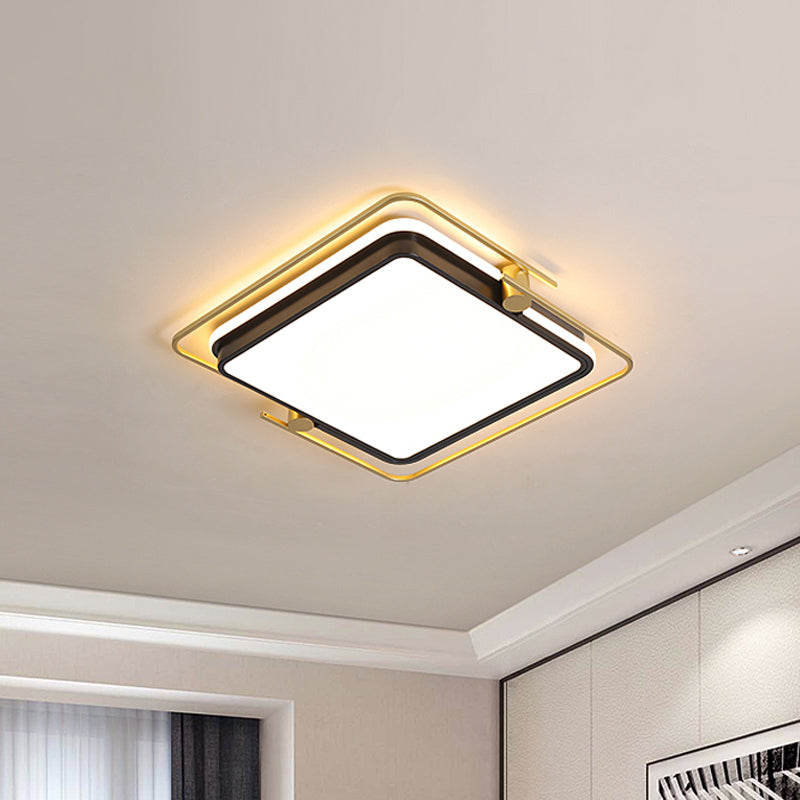 Modern Rounded/Square Flush Ceiling Light Acrylic LED Bedroom Flush Mount Lamp in Black-Gold Clearhalo 'Ceiling Lights' 'Close To Ceiling Lights' 'Close to ceiling' 'Flush mount' Lighting' 1694453