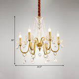 Gold Swirled Arm Pendant Chandelier Simple 6-Bulb Metal Hanging Light Fixture with Crystal Droplet Clearhalo 'Ceiling Lights' 'Chandeliers' 'Modern Chandeliers' 'Modern' Lighting' 1694481