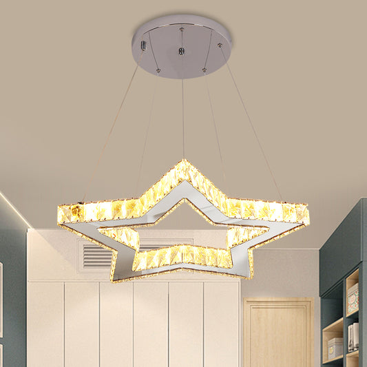 Clear Crystal Star Ceiling Hang Fixture Modern Style LED Chandelier Lighting Fixture in Stainless-Steel Stainless-Steel Clearhalo 'Ceiling Lights' 'Chandeliers' 'Modern Chandeliers' 'Modern' Lighting' 1694482