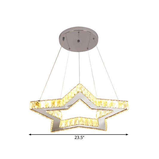 Clear Crystal Star Ceiling Hang Fixture Modern Style LED Chandelier Lighting Fixture in Stainless-Steel Clearhalo 'Ceiling Lights' 'Chandeliers' 'Modern Chandeliers' 'Modern' Lighting' 1694485