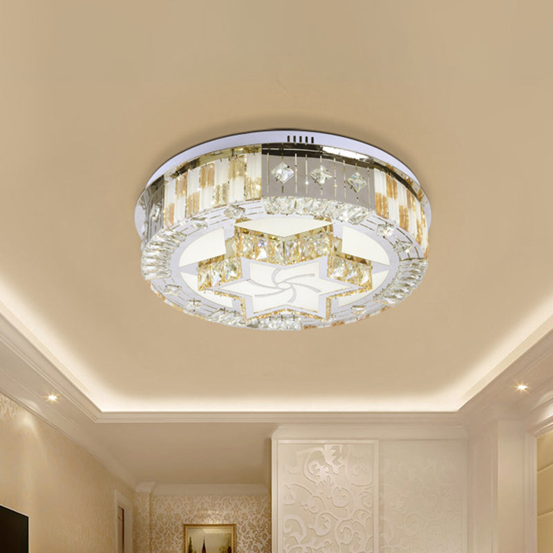 LED Bedroom Flush Mount Modern Chrome Ceiling Lamp with Hexagram Crystal Block Shade in Warm/White Light Chrome Clearhalo 'Ceiling Lights' 'Close To Ceiling Lights' 'Close to ceiling' 'Flush mount' Lighting' 1694490