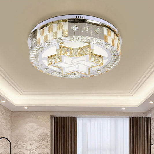 LED Bedroom Flush Mount Modern Chrome Ceiling Lamp with Hexagram Crystal Block Shade in Warm/White Light Clearhalo 'Ceiling Lights' 'Close To Ceiling Lights' 'Close to ceiling' 'Flush mount' Lighting' 1694491