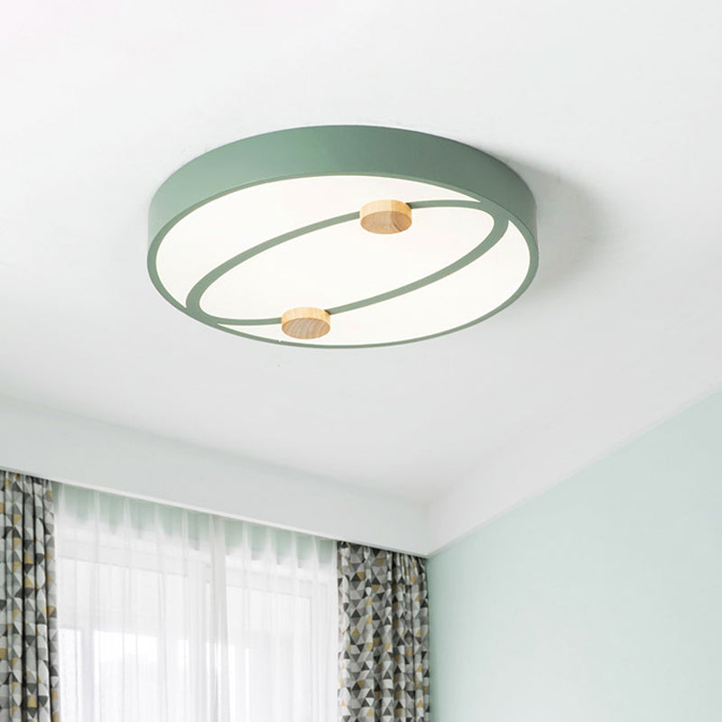 Rounded Acrylic Flush Ceiling Light Nordic Grey/White/Green LED Flush Mount Lighting with Round Wood Decor, 16"/19.5" Wide Green Clearhalo 'Ceiling Lights' 'Close To Ceiling Lights' 'Close to ceiling' 'Flush mount' Lighting' 1694494