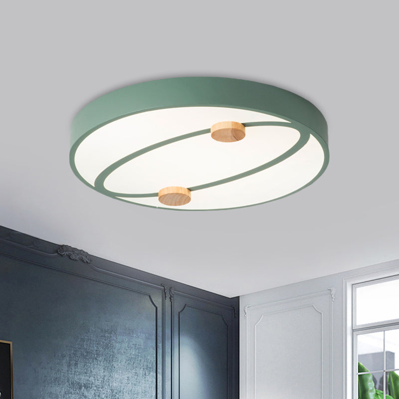 Rounded Acrylic Flush Ceiling Light Nordic Grey/White/Green LED Flush Mount Lighting with Round Wood Decor, 16"/19.5" Wide Clearhalo 'Ceiling Lights' 'Close To Ceiling Lights' 'Close to ceiling' 'Flush mount' Lighting' 1694495
