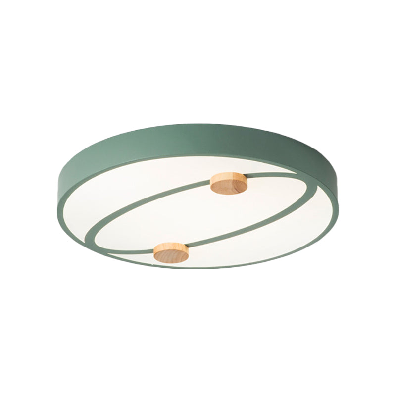 Rounded Acrylic Flush Ceiling Light Nordic Grey/White/Green LED Flush Mount Lighting with Round Wood Decor, 16"/19.5" Wide Clearhalo 'Ceiling Lights' 'Close To Ceiling Lights' 'Close to ceiling' 'Flush mount' Lighting' 1694496
