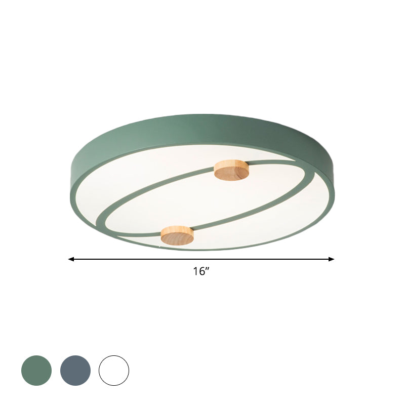 Rounded Acrylic Flush Ceiling Light Nordic Grey/White/Green LED Flush Mount Lighting with Round Wood Decor, 16"/19.5" Wide Clearhalo 'Ceiling Lights' 'Close To Ceiling Lights' 'Close to ceiling' 'Flush mount' Lighting' 1694497