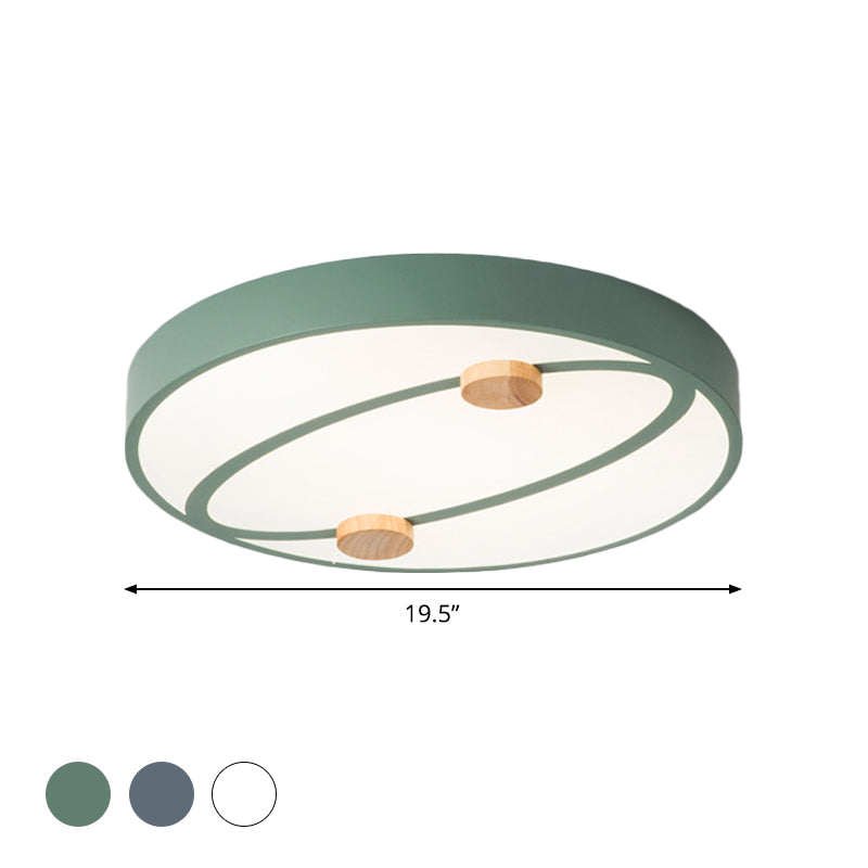 Rounded Acrylic Flush Ceiling Light Nordic Grey/White/Green LED Flush Mount Lighting with Round Wood Decor, 16"/19.5" Wide Clearhalo 'Ceiling Lights' 'Close To Ceiling Lights' 'Close to ceiling' 'Flush mount' Lighting' 1694498