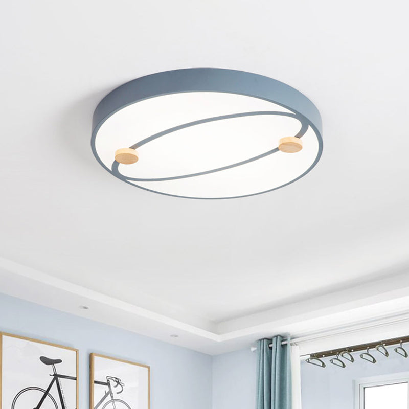 Rounded Acrylic Flush Ceiling Light Nordic Grey/White/Green LED Flush Mount Lighting with Round Wood Decor, 16"/19.5" Wide Grey Clearhalo 'Ceiling Lights' 'Close To Ceiling Lights' 'Close to ceiling' 'Flush mount' Lighting' 1694499