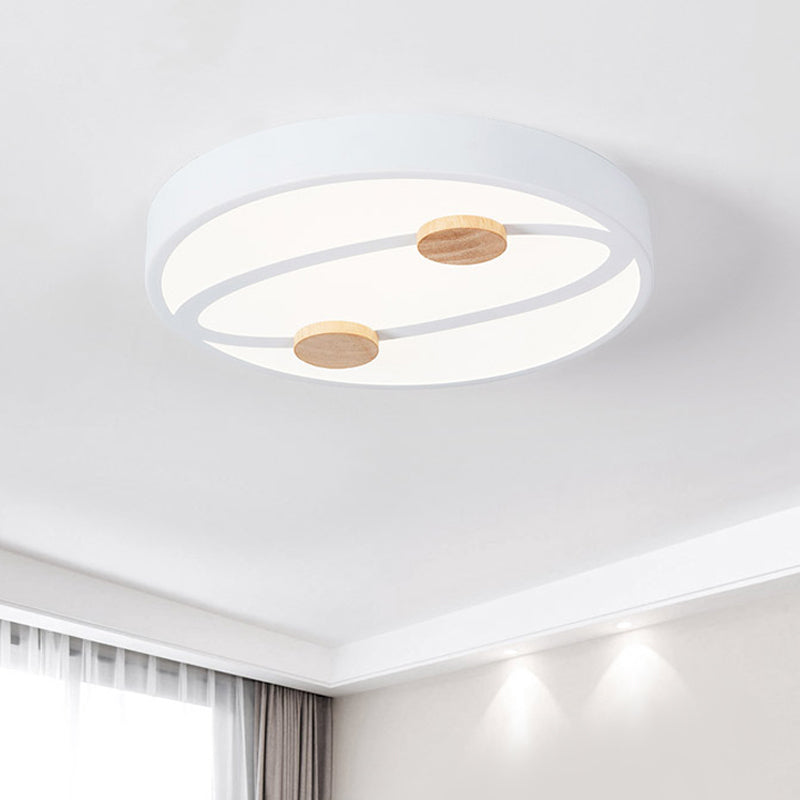 Rounded Acrylic Flush Ceiling Light Nordic Grey/White/Green LED Flush Mount Lighting with Round Wood Decor, 16"/19.5" Wide White Clearhalo 'Ceiling Lights' 'Close To Ceiling Lights' 'Close to ceiling' 'Flush mount' Lighting' 1694503