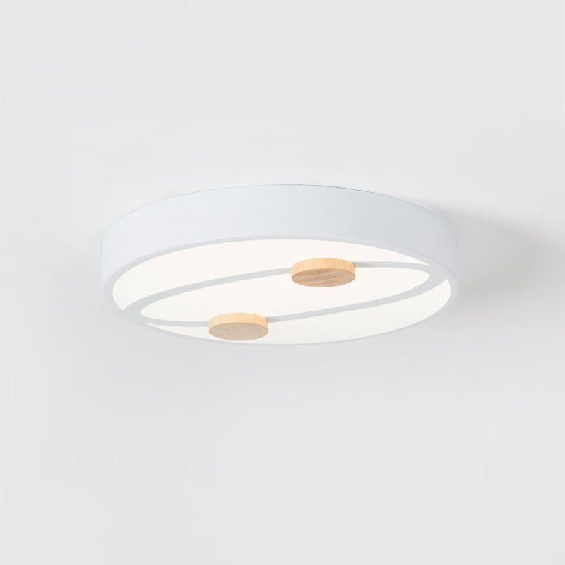 Rounded Acrylic Flush Ceiling Light Nordic Grey/White/Green LED Flush Mount Lighting with Round Wood Decor, 16"/19.5" Wide Clearhalo 'Ceiling Lights' 'Close To Ceiling Lights' 'Close to ceiling' 'Flush mount' Lighting' 1694506