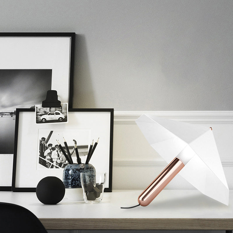 Metallic Umbrella Small Desk Lamp Cartoon 1 Light Table Light in White for Study Room White Clearhalo 'Lamps' 'Table Lamps' Lighting' 1694511