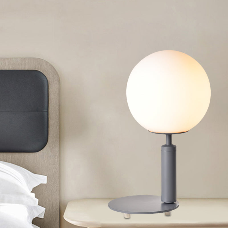 Cream Glass Ball Night Table Lamp Modernism 1-Bulb Black/Grey/White Reading Book Light with Round Base Grey Clearhalo 'Lamps' 'Table Lamps' Lighting' 1694519
