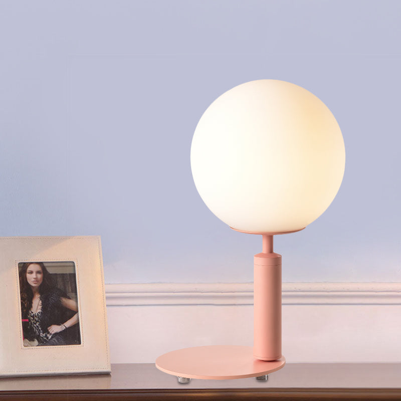 Cream Glass Ball Night Table Lamp Modernism 1-Bulb Black/Grey/White Reading Book Light with Round Base Pink Clearhalo 'Lamps' 'Table Lamps' Lighting' 1694523