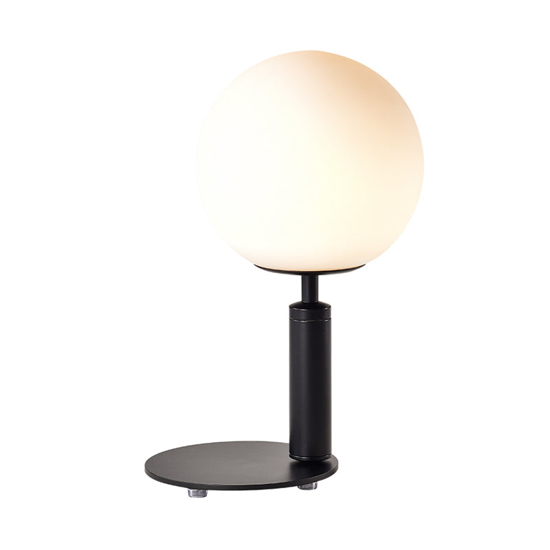 Cream Glass Ball Night Table Lamp Modernism 1-Bulb Black/Grey/White Reading Book Light with Round Base Clearhalo 'Lamps' 'Table Lamps' Lighting' 1694529