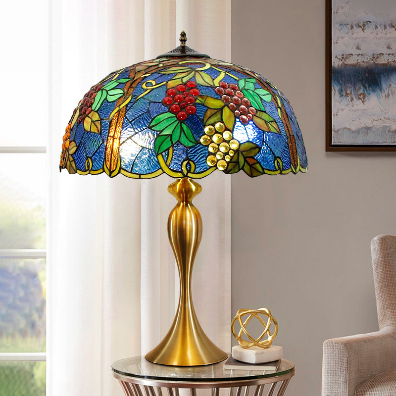 Dome Nightstand Lighting Classic Hand Cut Glass 1 Light Brass Table Lamp with Grapes Pattern Brass Clearhalo 'Lamps' 'Table Lamps' Lighting' 1694531