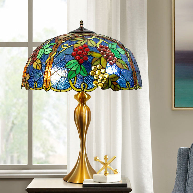 Dome Nightstand Lighting Classic Hand Cut Glass 1 Light Brass Table Lamp with Grapes Pattern Clearhalo 'Lamps' 'Table Lamps' Lighting' 1694532