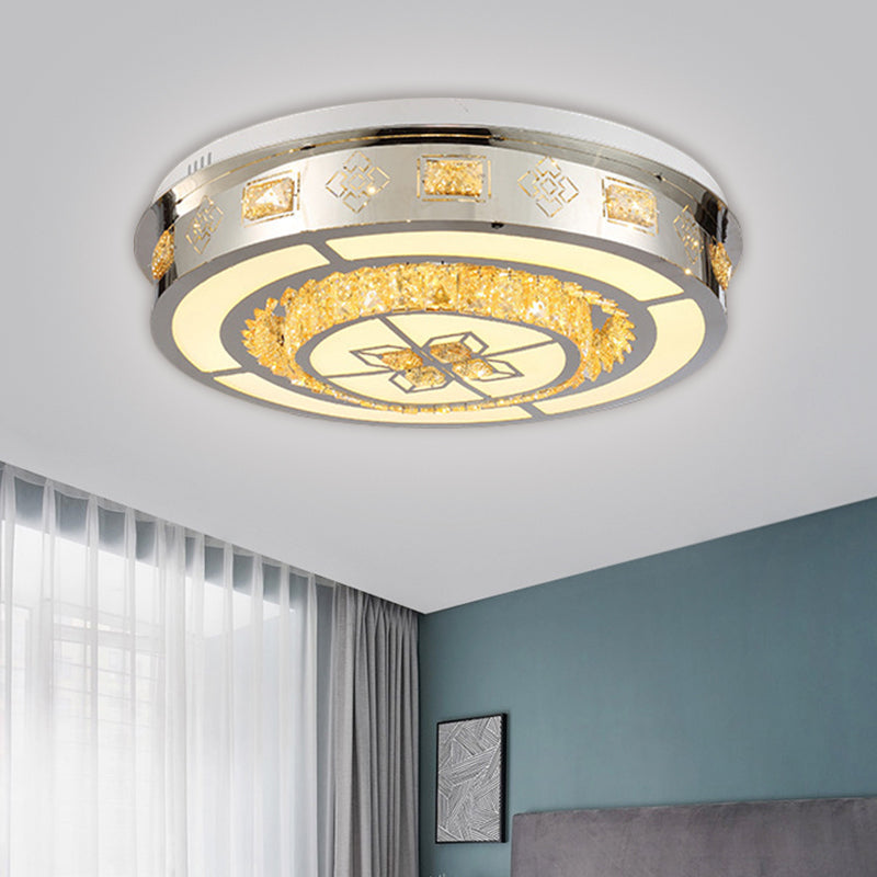 Living Room LED Flush Mount Simplicity Stainless-Steel Cubic Ceiling Fixture with Round Crystal Shade Stainless-Steel Clearhalo 'Ceiling Lights' 'Close To Ceiling Lights' 'Close to ceiling' 'Flush mount' Lighting' 1694539