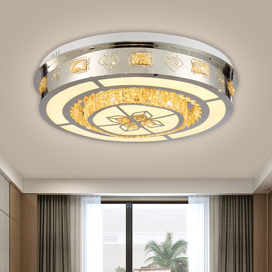 Living Room LED Flush Mount Simplicity Stainless-Steel Cubic Ceiling Fixture with Round Crystal Shade Clearhalo 'Ceiling Lights' 'Close To Ceiling Lights' 'Close to ceiling' 'Flush mount' Lighting' 1694540