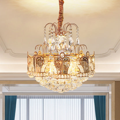 6 Heads Living Room Chandelier Light Simple Gold Suspension Pendant with Cascading Crystal Ball Shade Gold Clearhalo 'Ceiling Lights' 'Chandeliers' 'Modern Chandeliers' 'Modern' Lighting' 1694543