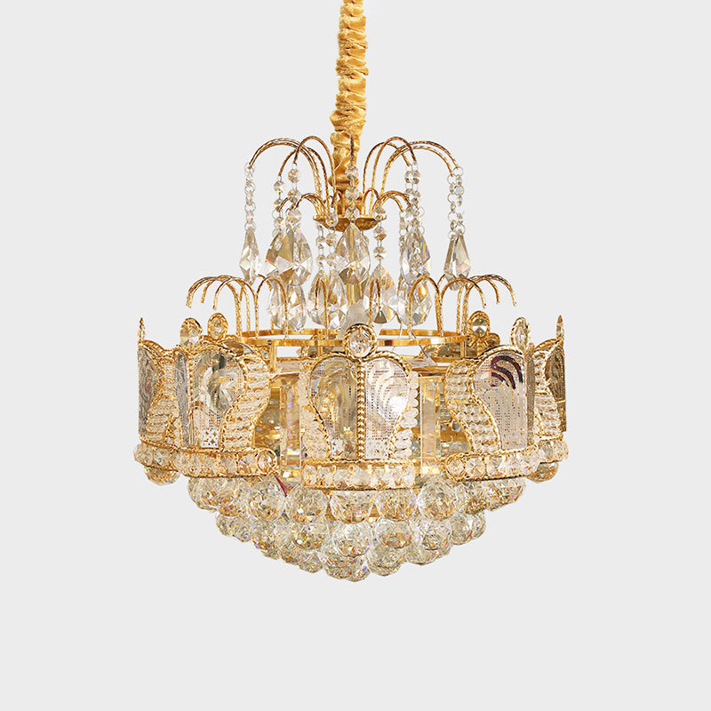 6 Heads Living Room Chandelier Light Simple Gold Suspension Pendant with Cascading Crystal Ball Shade Clearhalo 'Ceiling Lights' 'Chandeliers' 'Modern Chandeliers' 'Modern' Lighting' 1694545