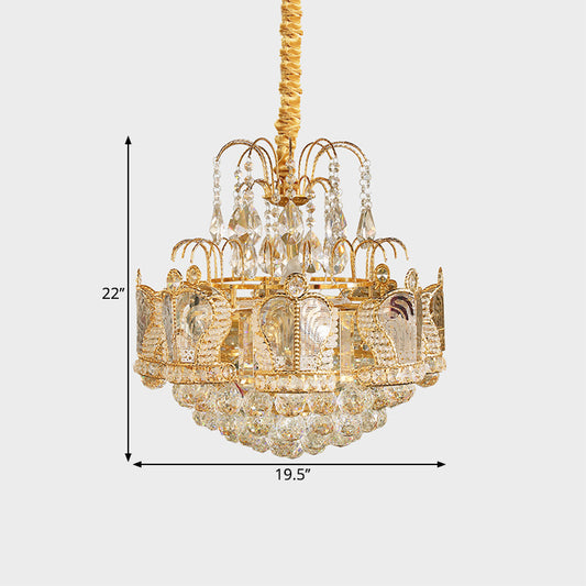 6 Heads Living Room Chandelier Light Simple Gold Suspension Pendant with Cascading Crystal Ball Shade Clearhalo 'Ceiling Lights' 'Chandeliers' 'Modern Chandeliers' 'Modern' Lighting' 1694546