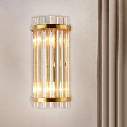 Modernist 2 Lights Wall Lamp Gold Cylinder Wall Mount Lighting with Clear Crystal Rod Shade Gold Clearhalo 'Modern wall lights' 'Modern' 'Wall Lamps & Sconces' 'Wall Lights' Lighting' 1694547