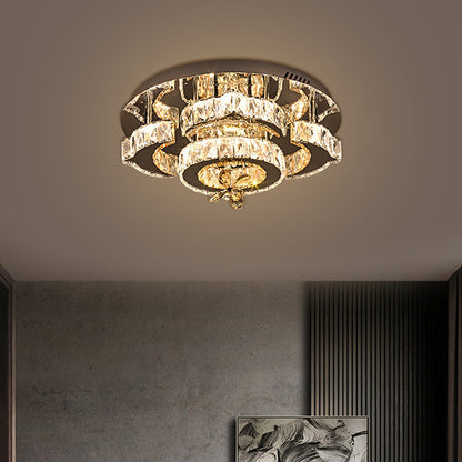 Bloom Faceted Crystal Semi Flush Light Minimalist LED Chrome Ceiling Mounted Fixture Chrome Clearhalo 'Ceiling Lights' 'Close To Ceiling Lights' 'Close to ceiling' 'Semi-flushmount' Lighting' 1694551