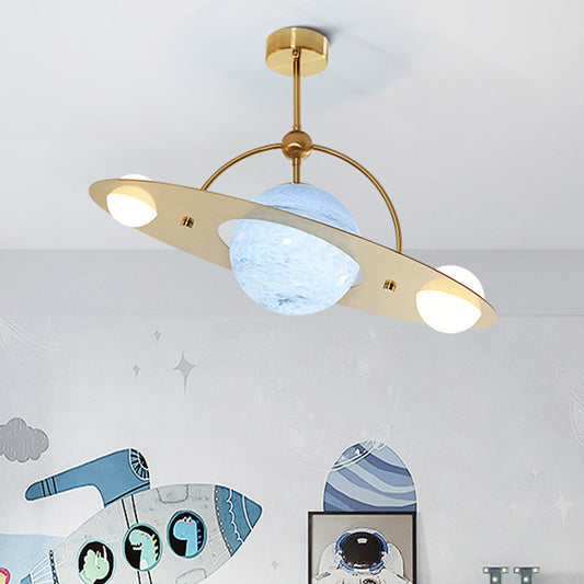 Saturn Semi Flush Ceiling Light Cartoon White Glass 2 Bulbs White/Beige/Blue Flush Mount Lamp Blue Clearhalo 'Ceiling Lights' 'Chandeliers' 'Close To Ceiling Lights' 'Close to ceiling' 'Glass shade' 'Glass' 'Pendant Lights' 'Semi-flushmount' Lighting' 1694567