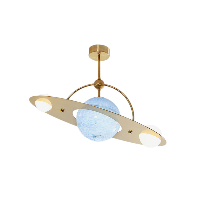 Saturn Semi Flush Ceiling Light Cartoon White Glass 2 Bulbs White/Beige/Blue Flush Mount Lamp Clearhalo 'Ceiling Lights' 'Chandeliers' 'Close To Ceiling Lights' 'Close to ceiling' 'Glass shade' 'Glass' 'Pendant Lights' 'Semi-flushmount' Lighting' 1694568