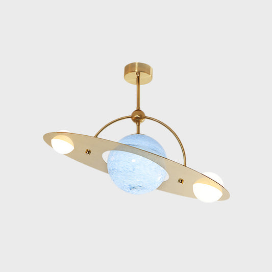 Saturn Semi Flush Ceiling Light Cartoon White Glass 2 Bulbs White/Beige/Blue Flush Mount Lamp Clearhalo 'Ceiling Lights' 'Chandeliers' 'Close To Ceiling Lights' 'Close to ceiling' 'Glass shade' 'Glass' 'Pendant Lights' 'Semi-flushmount' Lighting' 1694569