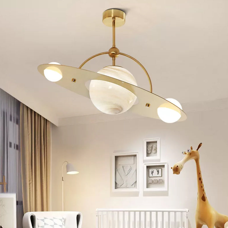 Saturn Semi Flush Ceiling Light Cartoon White Glass 2 Bulbs White/Beige/Blue Flush Mount Lamp Clearhalo 'Ceiling Lights' 'Chandeliers' 'Close To Ceiling Lights' 'Close to ceiling' 'Glass shade' 'Glass' 'Pendant Lights' 'Semi-flushmount' Lighting' 1694572