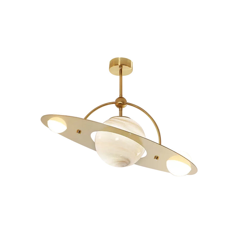 Saturn Semi Flush Ceiling Light Cartoon White Glass 2 Bulbs White/Beige/Blue Flush Mount Lamp Clearhalo 'Ceiling Lights' 'Chandeliers' 'Close To Ceiling Lights' 'Close to ceiling' 'Glass shade' 'Glass' 'Pendant Lights' 'Semi-flushmount' Lighting' 1694573