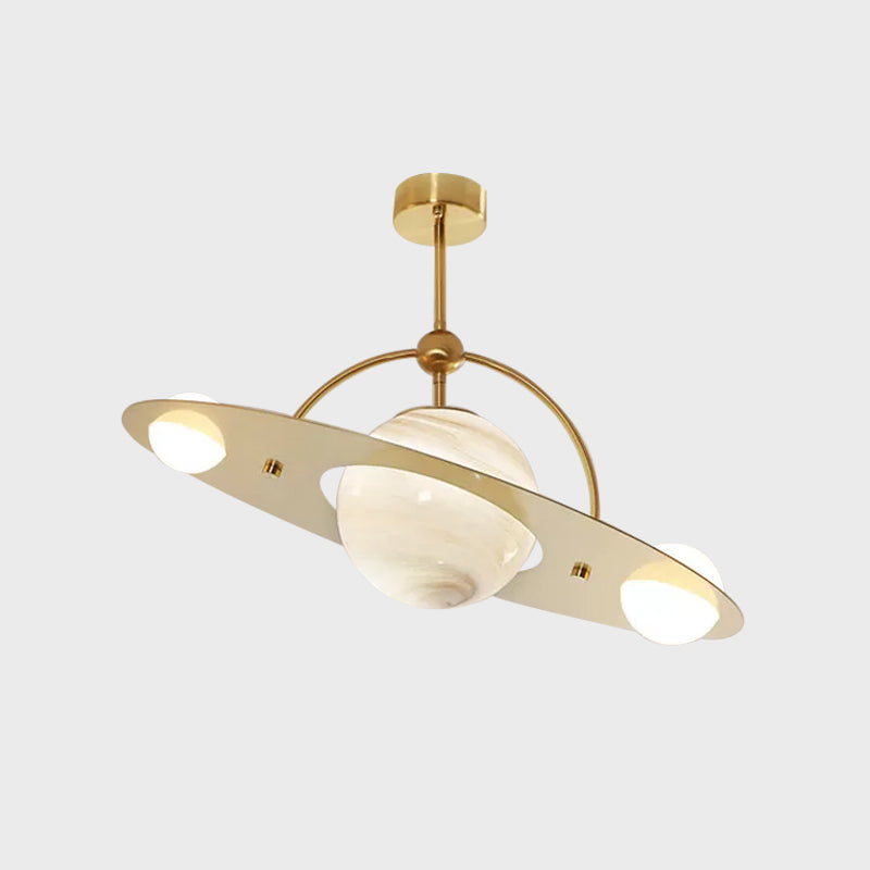 Saturn Semi Flush Ceiling Light Cartoon White Glass 2 Bulbs White/Beige/Blue Flush Mount Lamp Clearhalo 'Ceiling Lights' 'Chandeliers' 'Close To Ceiling Lights' 'Close to ceiling' 'Glass shade' 'Glass' 'Pendant Lights' 'Semi-flushmount' Lighting' 1694574