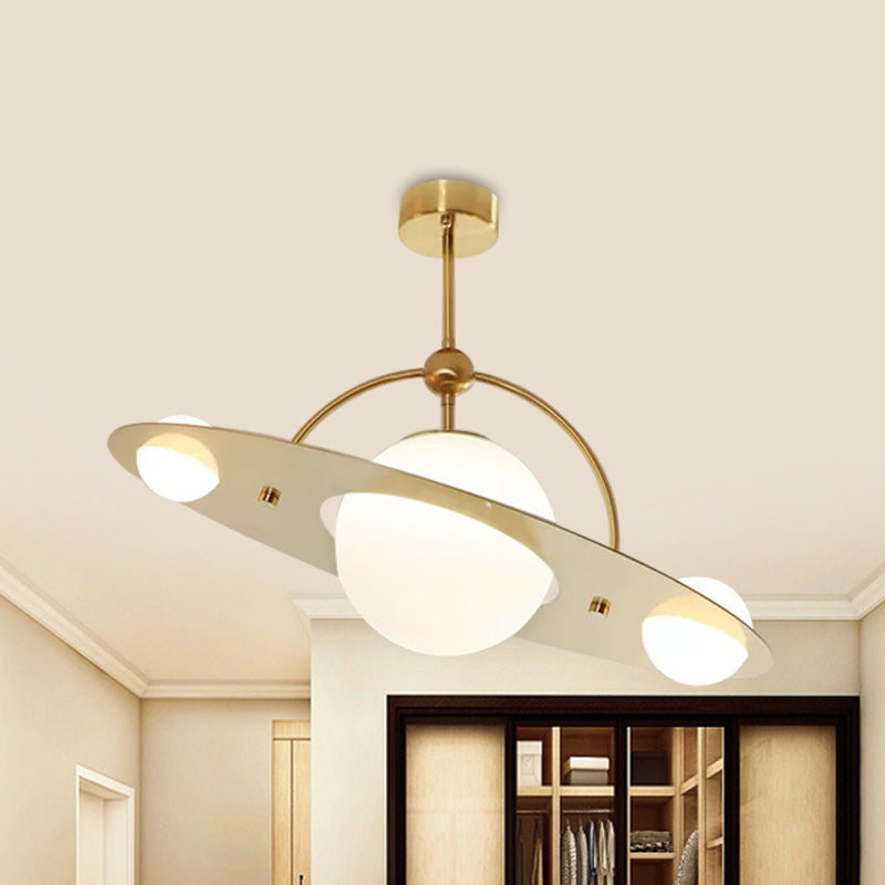 Saturn Semi Flush Ceiling Light Cartoon White Glass 2 Bulbs White/Beige/Blue Flush Mount Lamp White Clearhalo 'Ceiling Lights' 'Chandeliers' 'Close To Ceiling Lights' 'Close to ceiling' 'Glass shade' 'Glass' 'Pendant Lights' 'Semi-flushmount' Lighting' 1694575