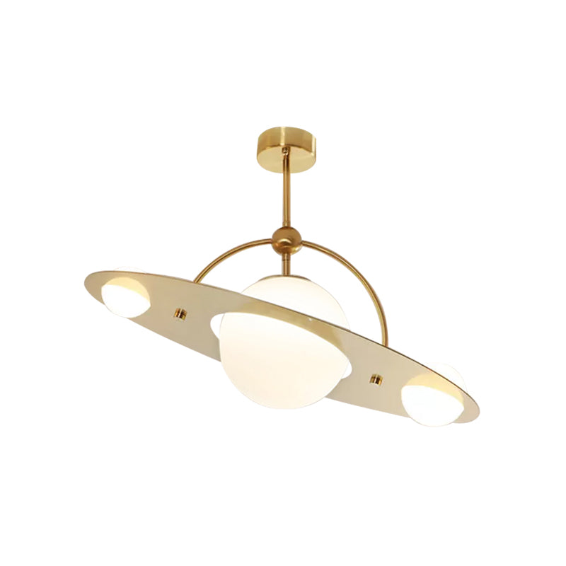 Saturn Semi Flush Ceiling Light Cartoon White Glass 2 Bulbs White/Beige/Blue Flush Mount Lamp Clearhalo 'Ceiling Lights' 'Chandeliers' 'Close To Ceiling Lights' 'Close to ceiling' 'Glass shade' 'Glass' 'Pendant Lights' 'Semi-flushmount' Lighting' 1694577