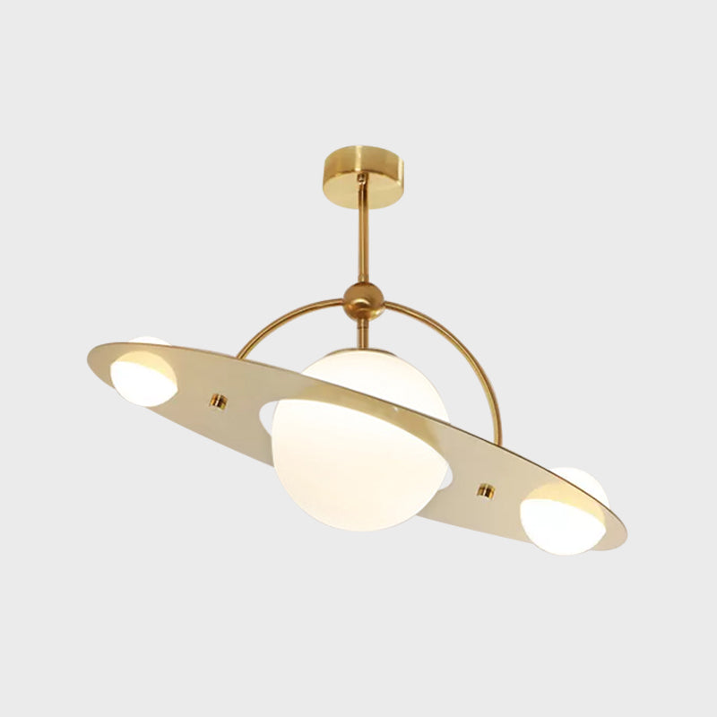 Saturn Semi Flush Ceiling Light Cartoon White Glass 2 Bulbs White/Beige/Blue Flush Mount Lamp Clearhalo 'Ceiling Lights' 'Chandeliers' 'Close To Ceiling Lights' 'Close to ceiling' 'Glass shade' 'Glass' 'Pendant Lights' 'Semi-flushmount' Lighting' 1694578
